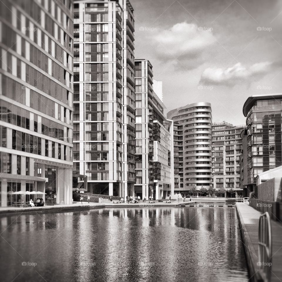 London Waterside Paddington. Black and white architecture of London England
