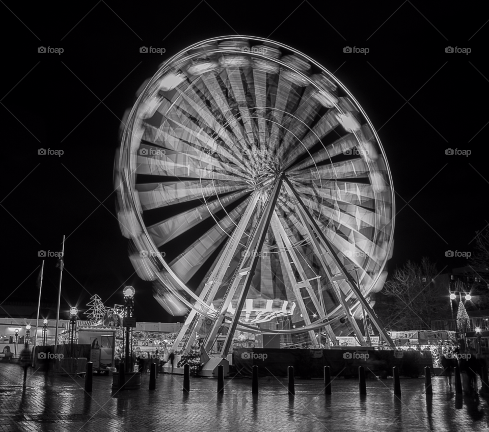 black and white birmingham fairground long exposure by gaillewisbraznell