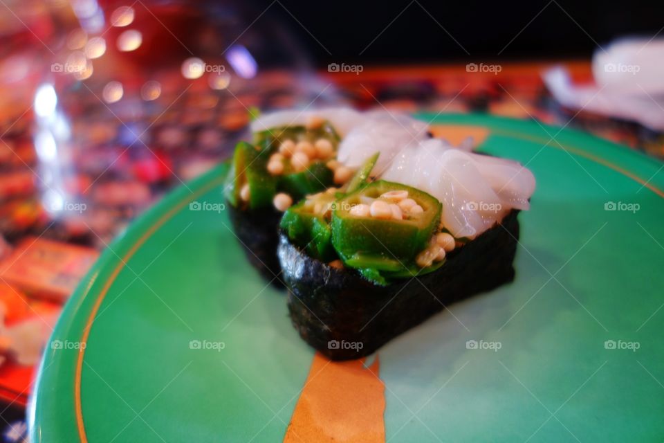 Pretty and tasty - the motto of the japanese cuisine! Sushi plate for 100 yen! 

Tokyo, Japan
