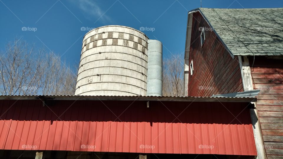 silo connected to Barn on abandoned Farm fall time