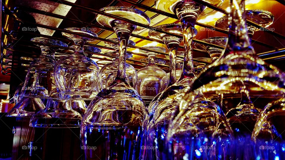 Low angle view of hanging glasses