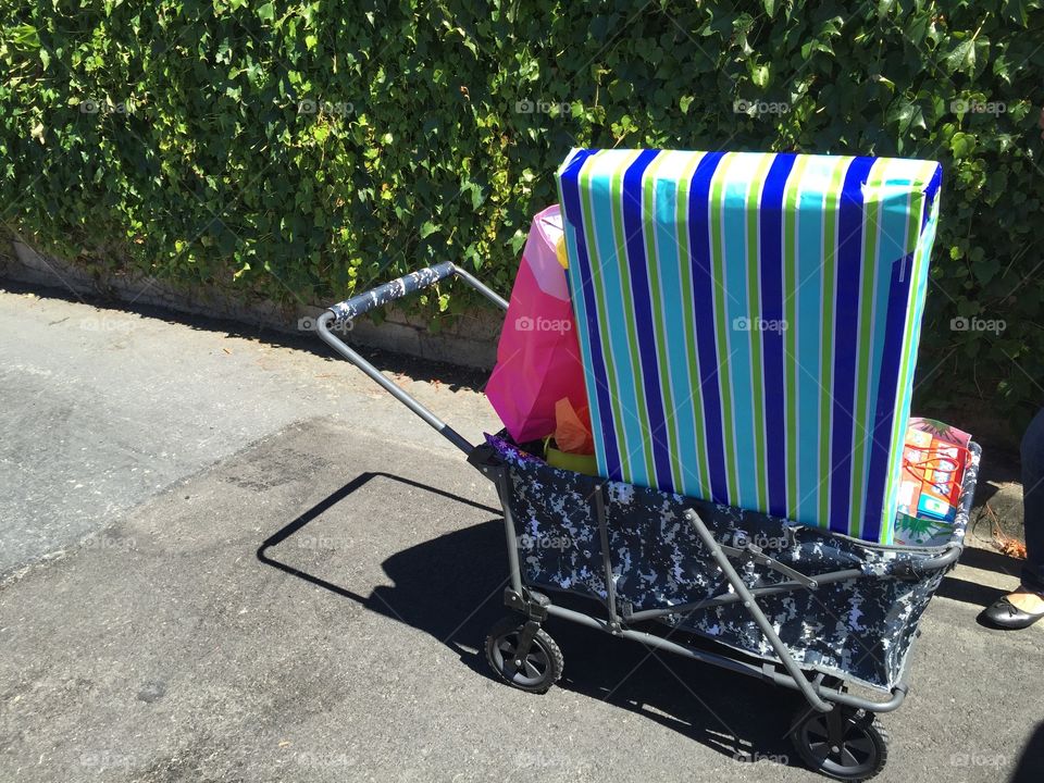 Wagon loaded with birthday presents