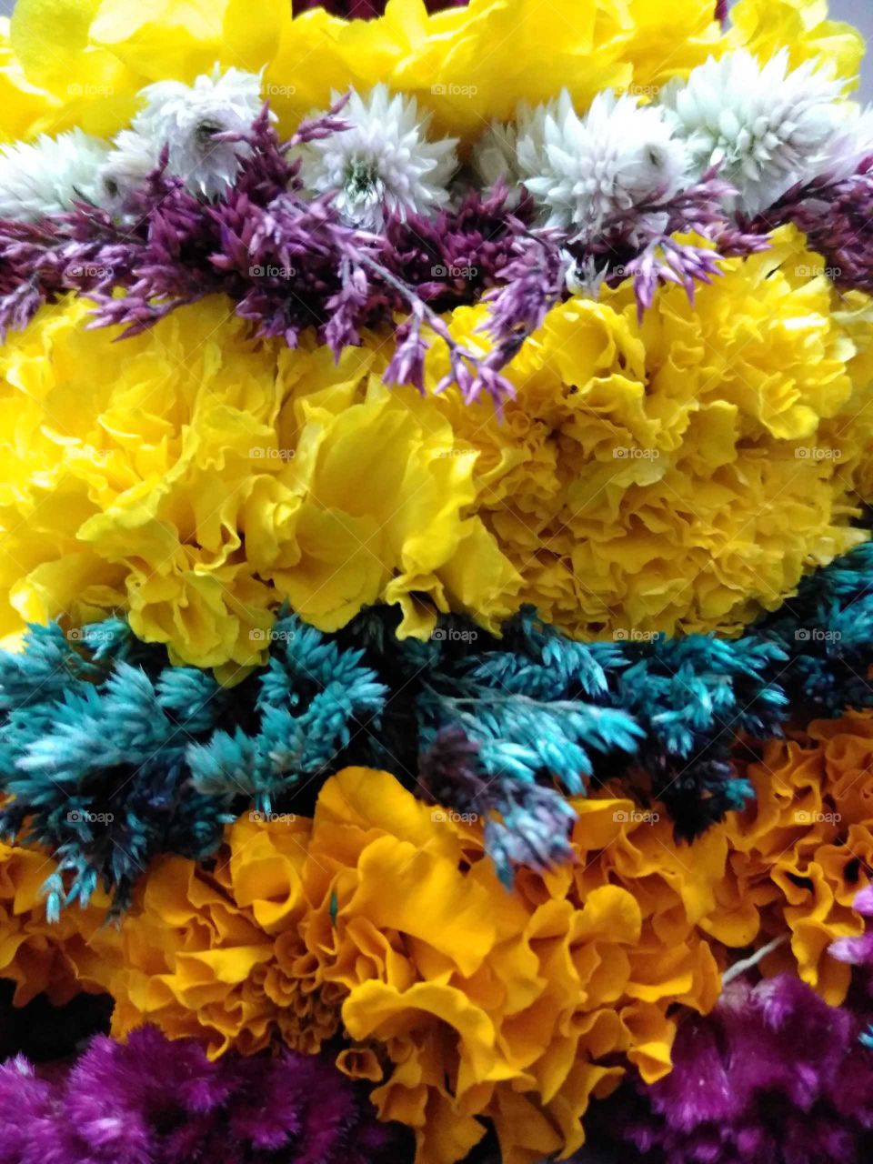 flowers arrangements for the festival called batukamma in telangana india