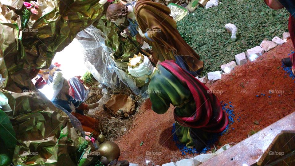 Presépio, decoração de Natal. Ilustração comemorativa do Nascimento de Nosso Senhor.