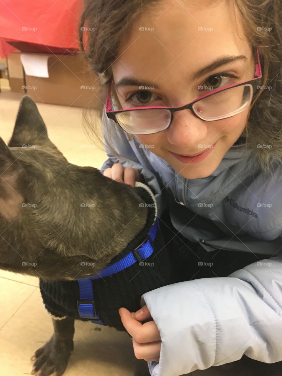 Girl with French bull dog 