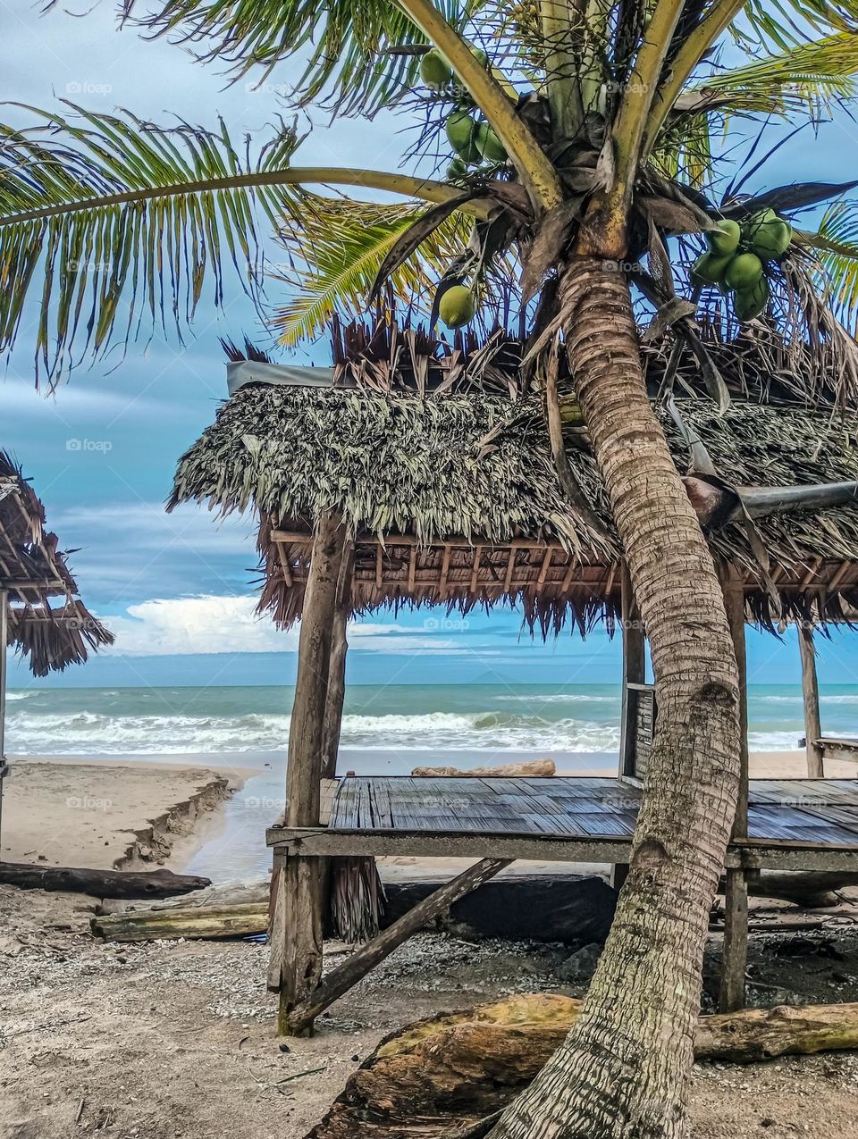 saung by the beautiful beach in Anyer, Banten, Indonesia