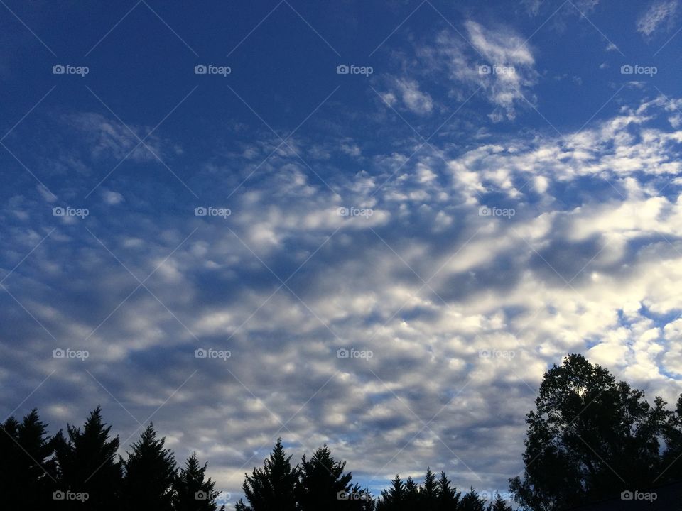 Several layers of nice pillowy clouds.