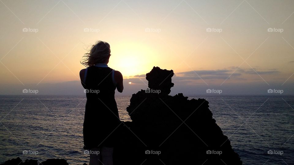 My wife during holidays enjoying the Sunset at Los Hervideros, Lanzarote