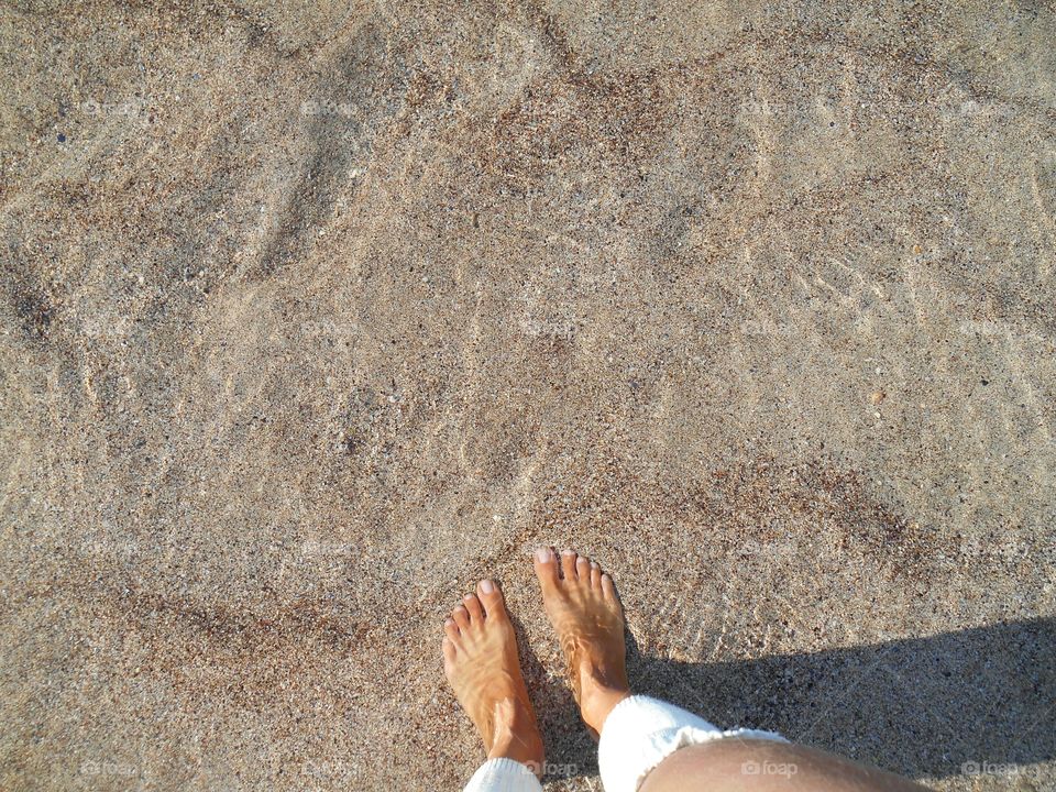 legs on a clear water