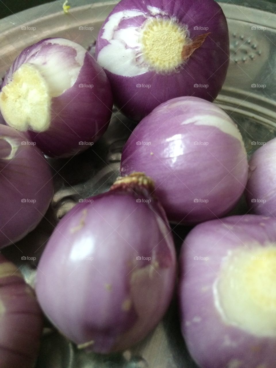 Elevated view of onions on plate