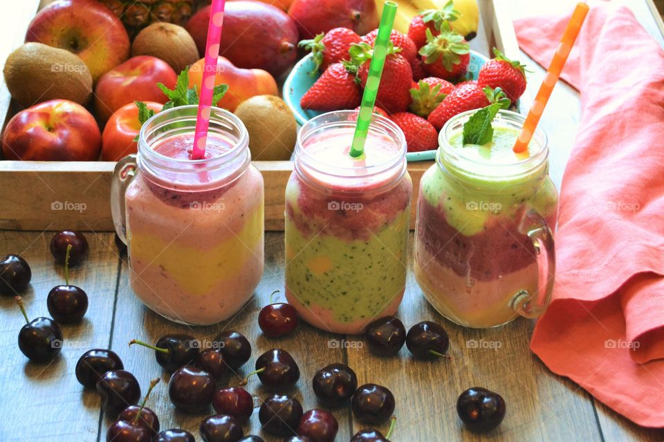 Fruit smoothies with fresh fruit 