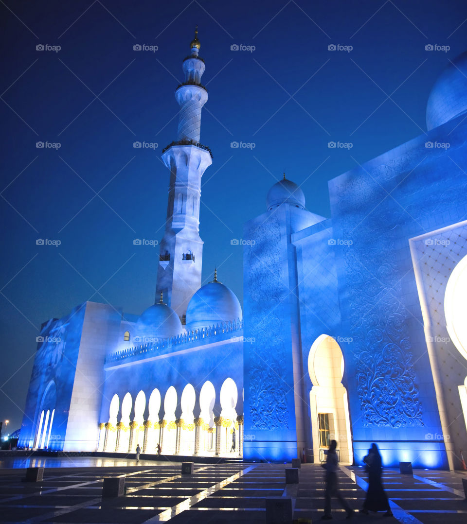 Spectacular blue lit, low light minaret