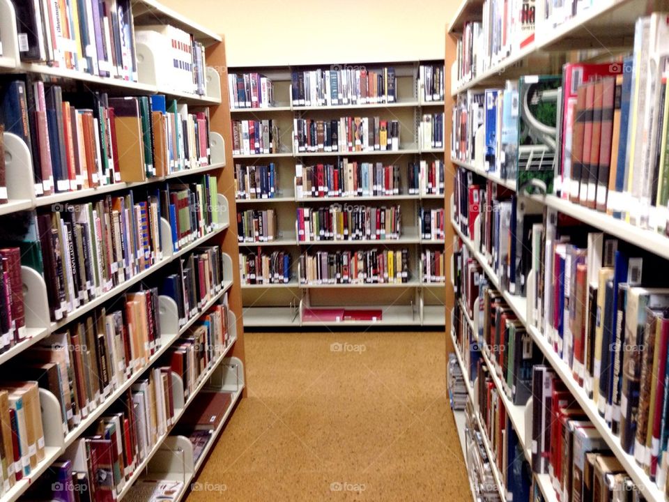 Bookshelves in school library