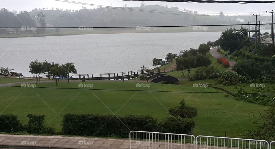 Morning view of a lake and a park