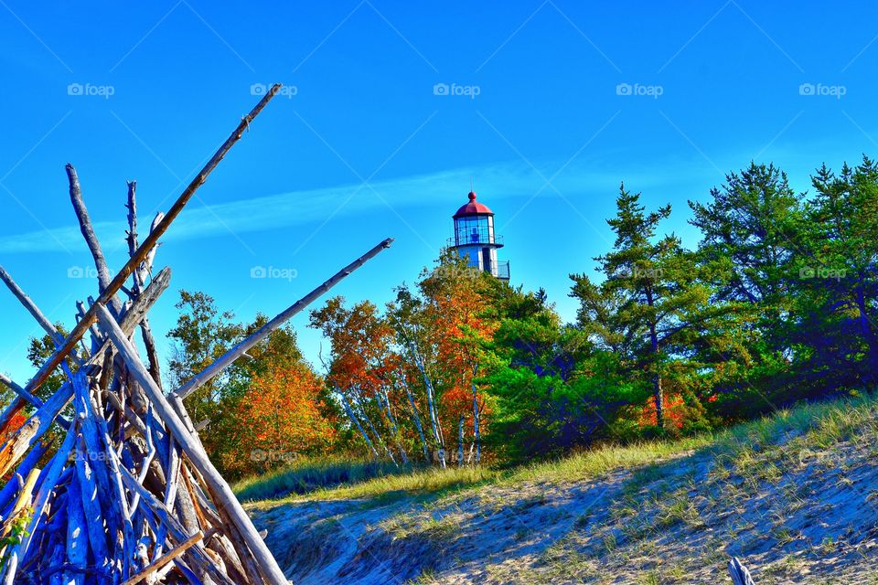Fall lighthouse in Michigan 