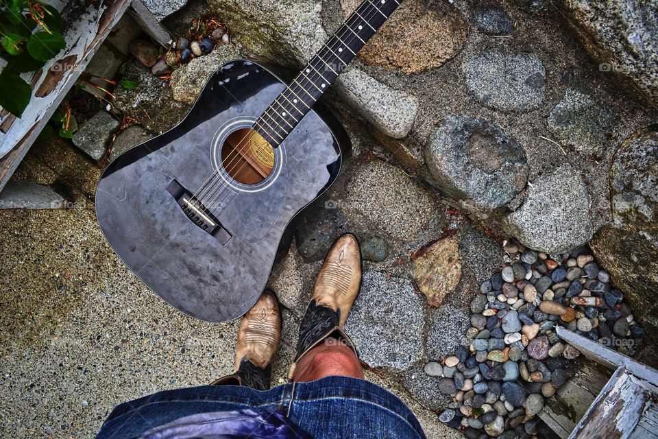 Getting my western on. Getting my western on, cowboy boots, guitar