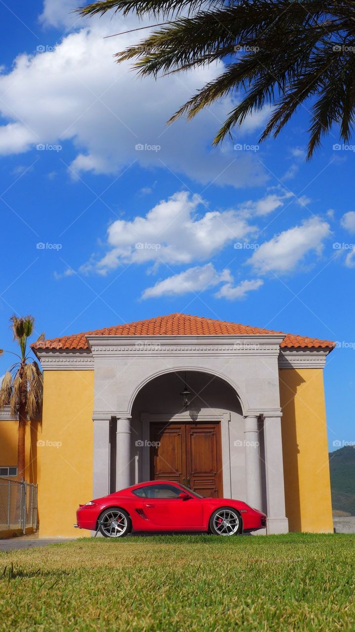 Exotic sports car in luxury garage