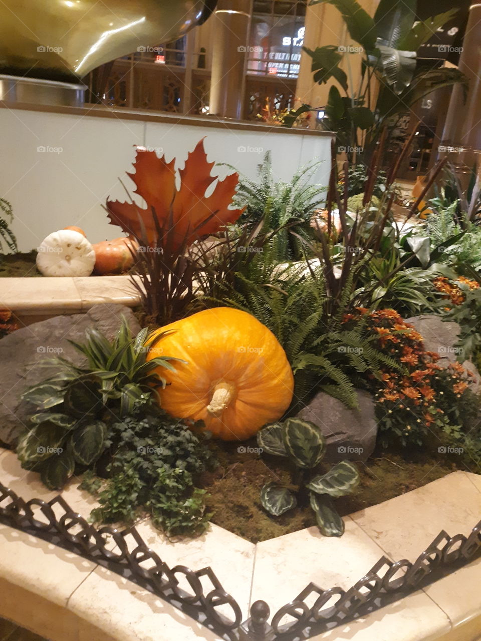 Beautiful pumpkins and beautiful autumn leaves on display at the Palazzo hotel in Las Vegas NV