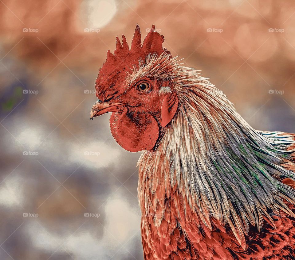 Portrait of a rooster - Close up 