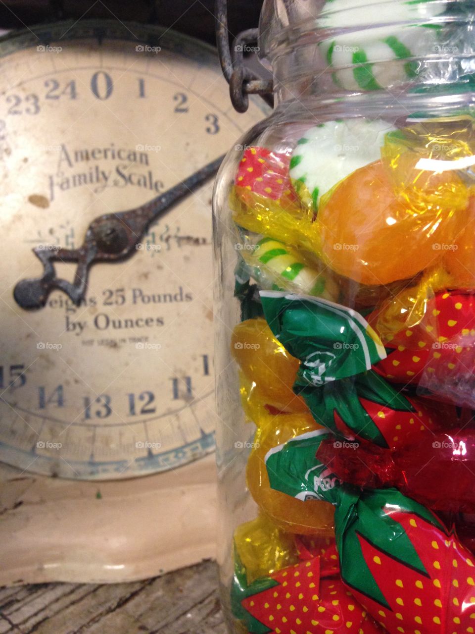 Vintage scale and candy