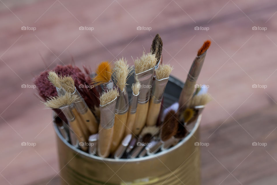 Elevated view of paintbrushes