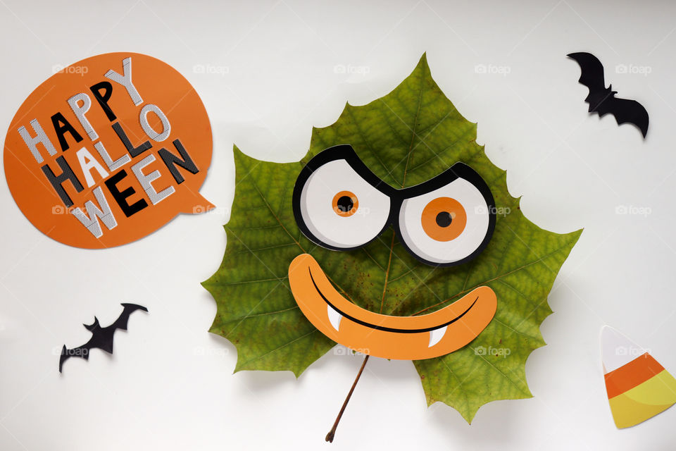 monster made of leaf wish you happy Halloween