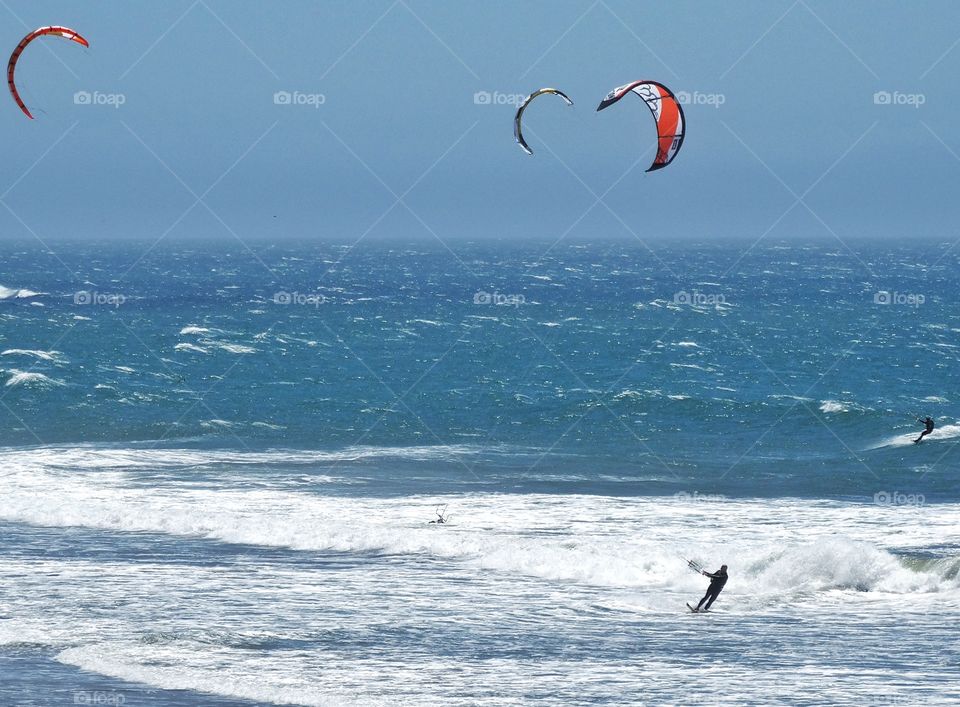 Windsurfing. Surfing With The Wind Off The California Coast

