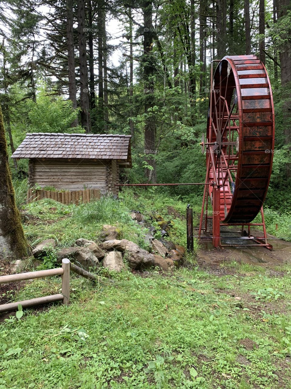The old water wheel that is no longer standing do to fire