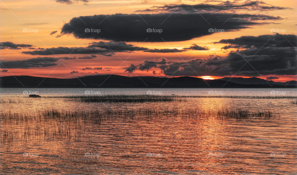 Sunset at Corrib lake in Galway, Ireland