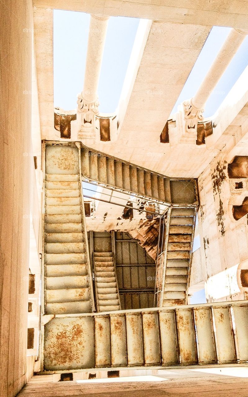 Stairs. Looking down the stairs in a stone house