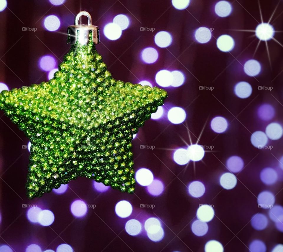 Star christmas decoration celebration garland lights illuminated glitter shine blur background winter shadow macro