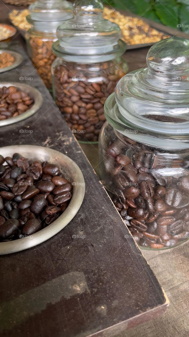 Roasted coffee bean in a jar