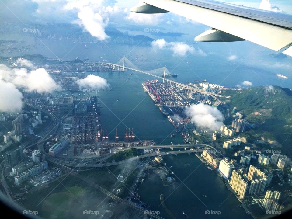 Aerial view of city and bridges