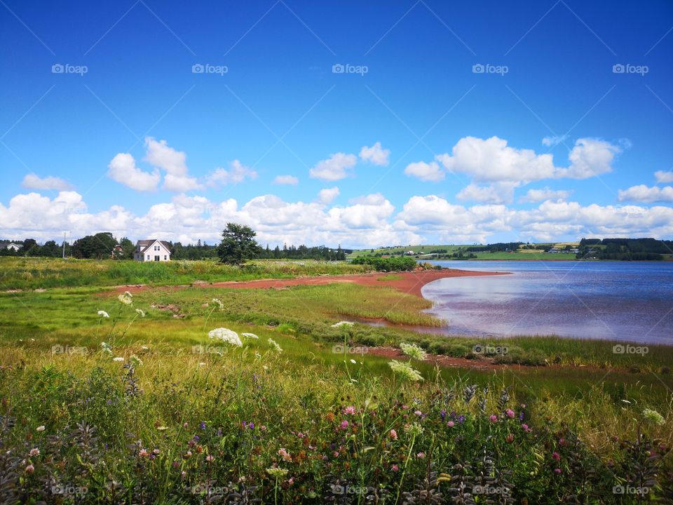 Colorful landscape of the countryside. Victoria by the sea, P.E.I., Canada