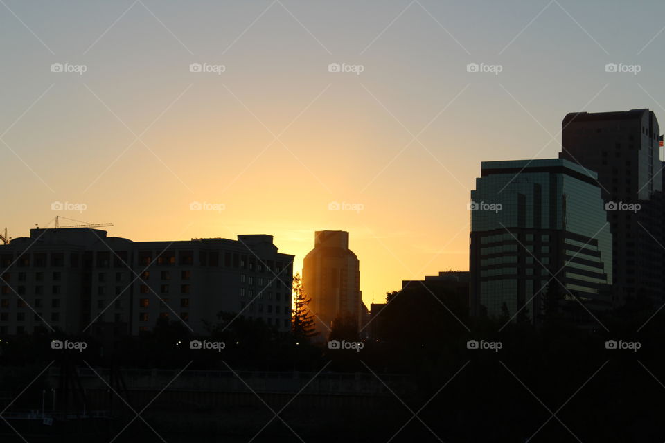 cityscape sunrise in downtown Sacramento