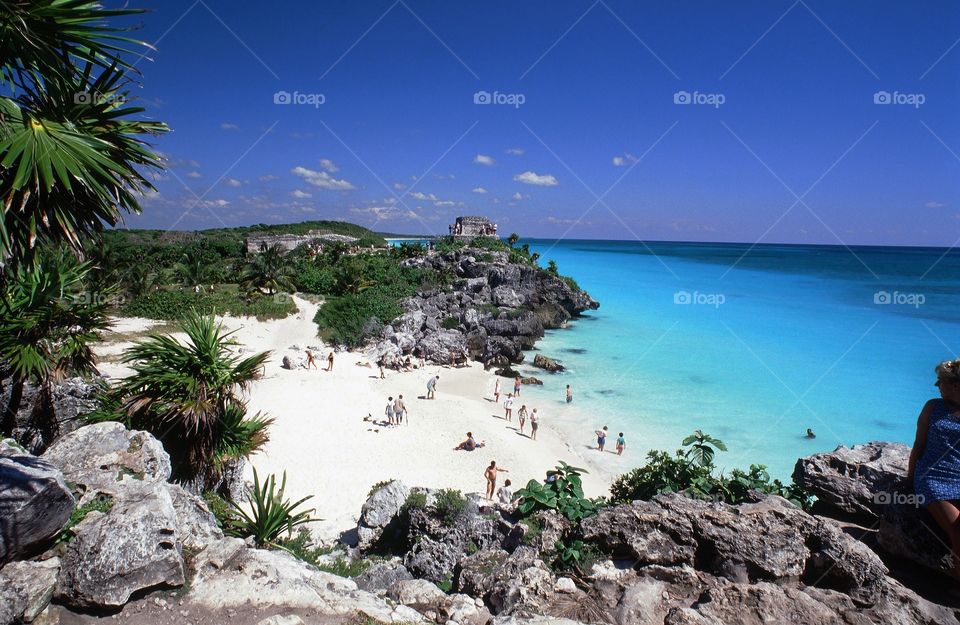Mexican beach near Mayan ruins.