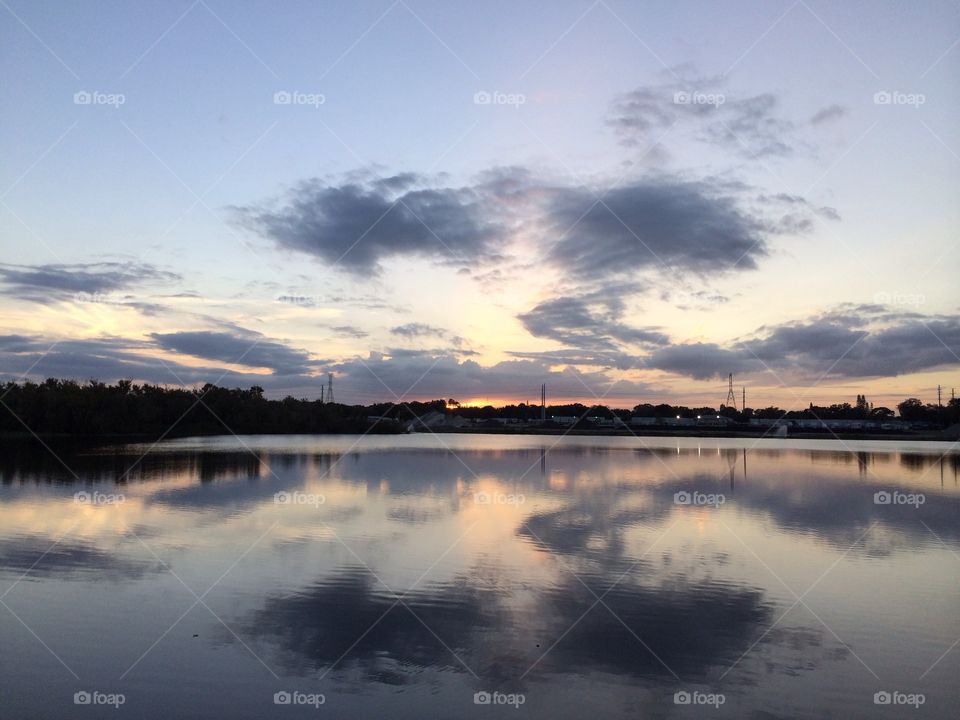 Mirror image sky and lake.  