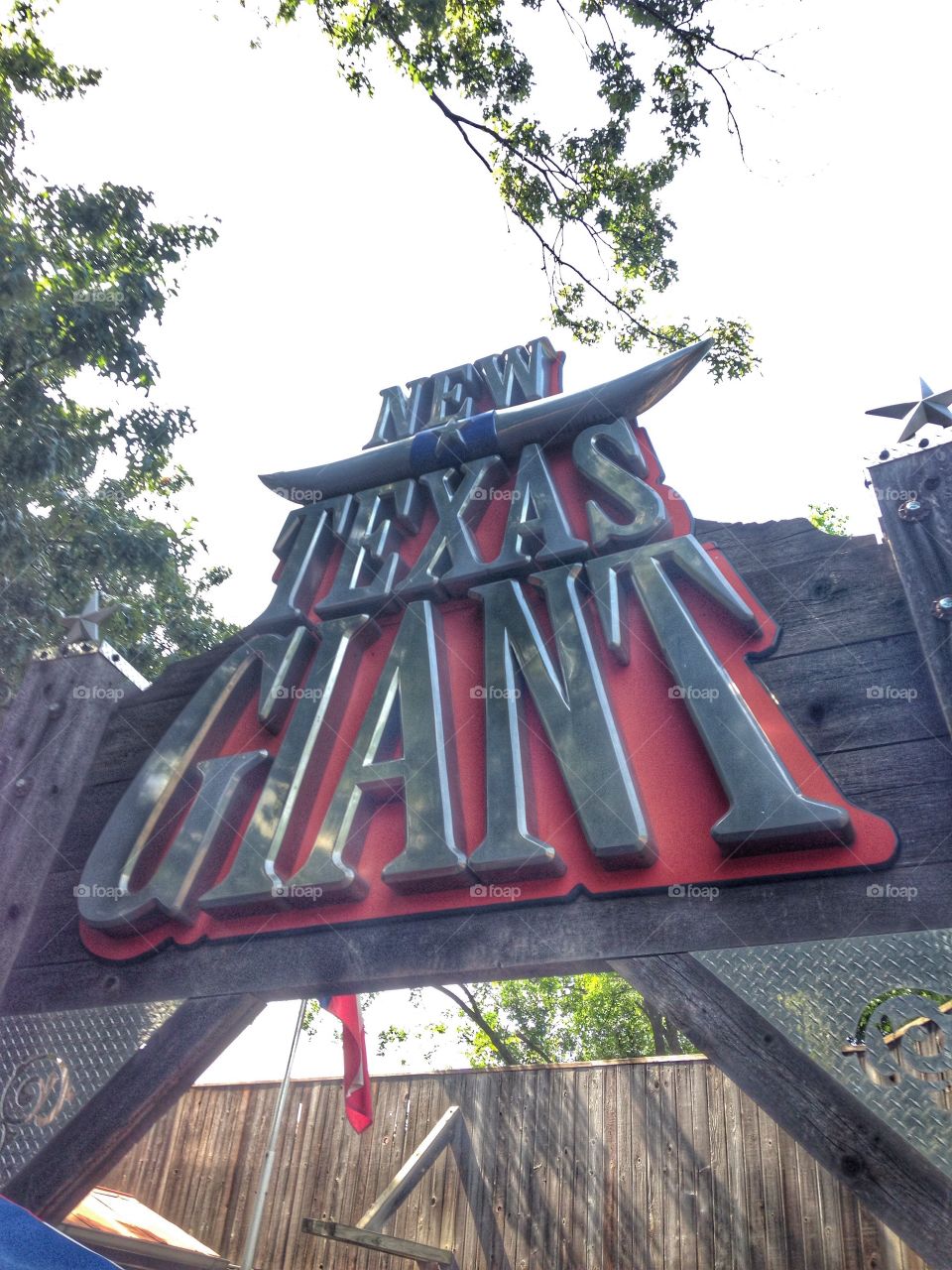 Thrills to come. Texas giant roller coaster sign at six flags