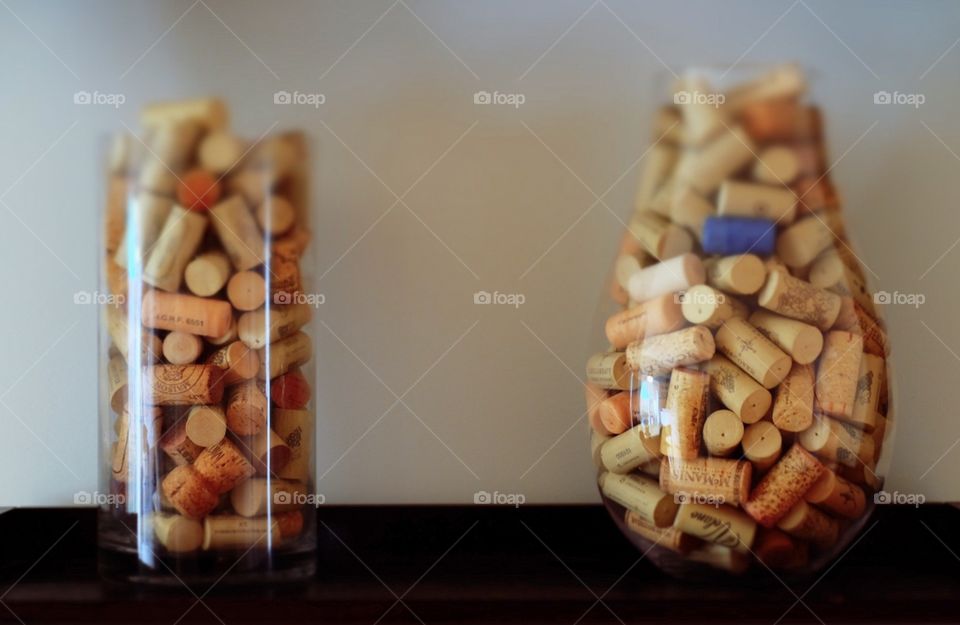 Vases Holding Wine Corks On A Shelf, Modern Home Decor, Home Staging Decorations, Decorative Vases And Wine Decor