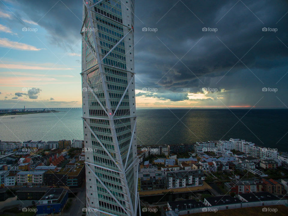 Storm at Skyscraper Turning Torso in Malmö Sweden.