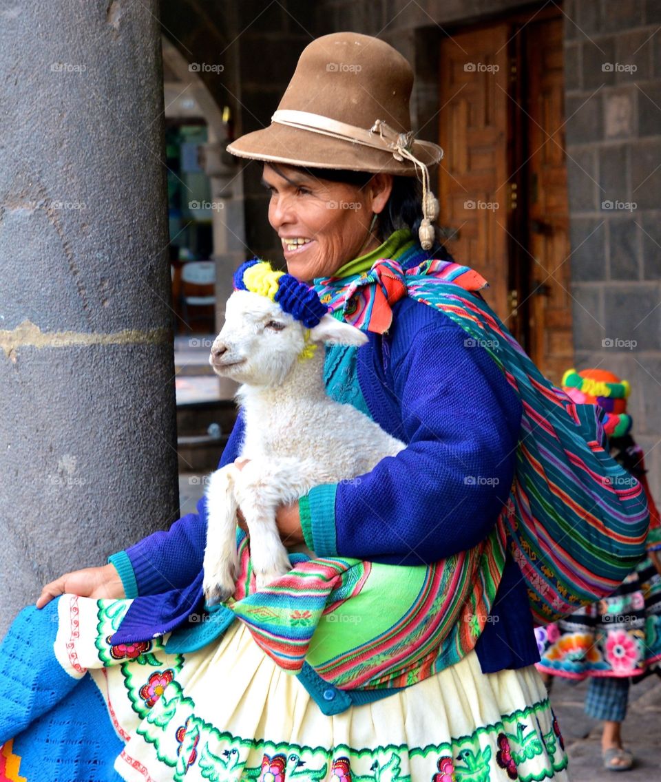 Peruvian Woman with Lamb