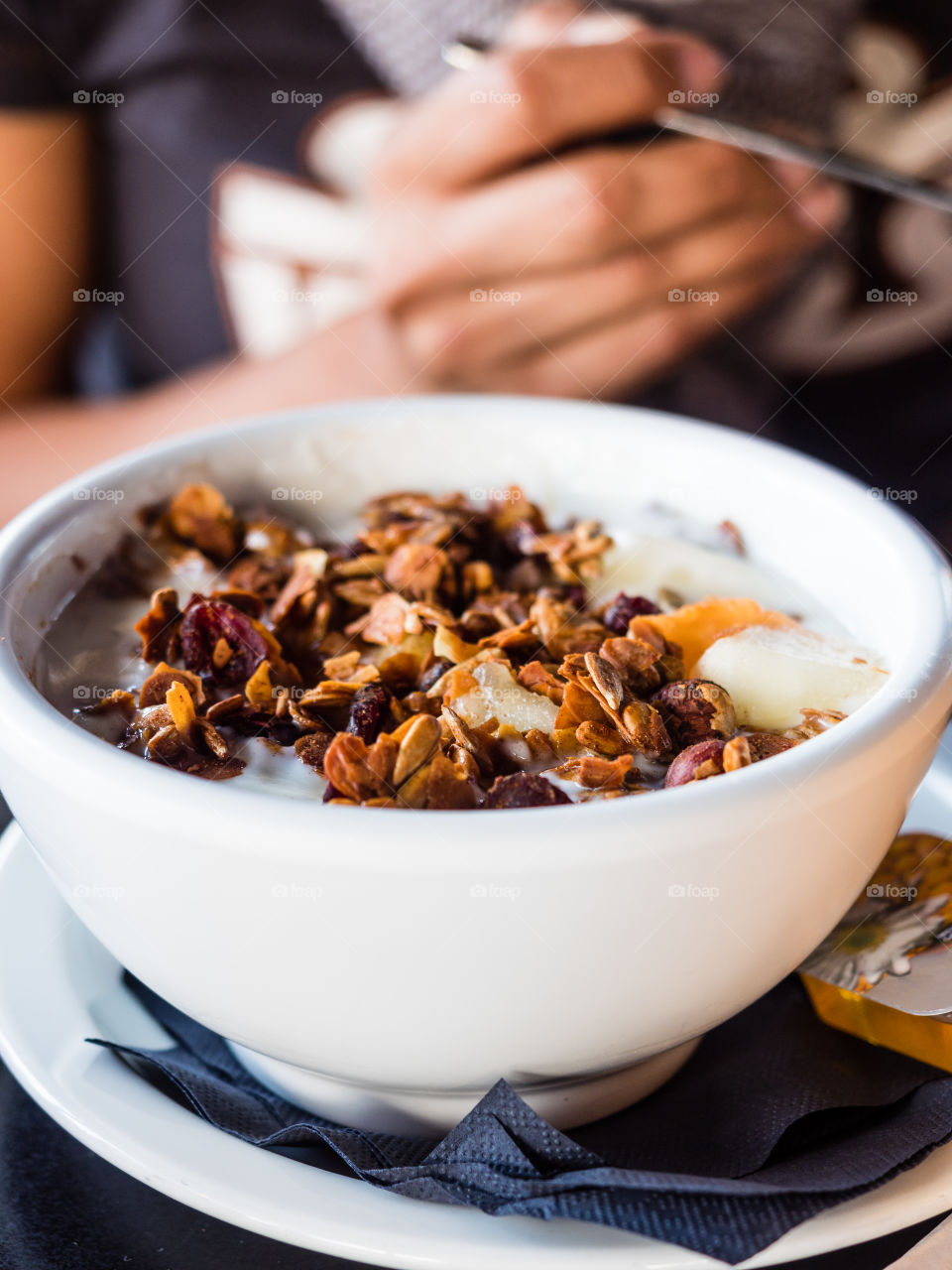 Healthy and tasty granola yogurt as breakfast