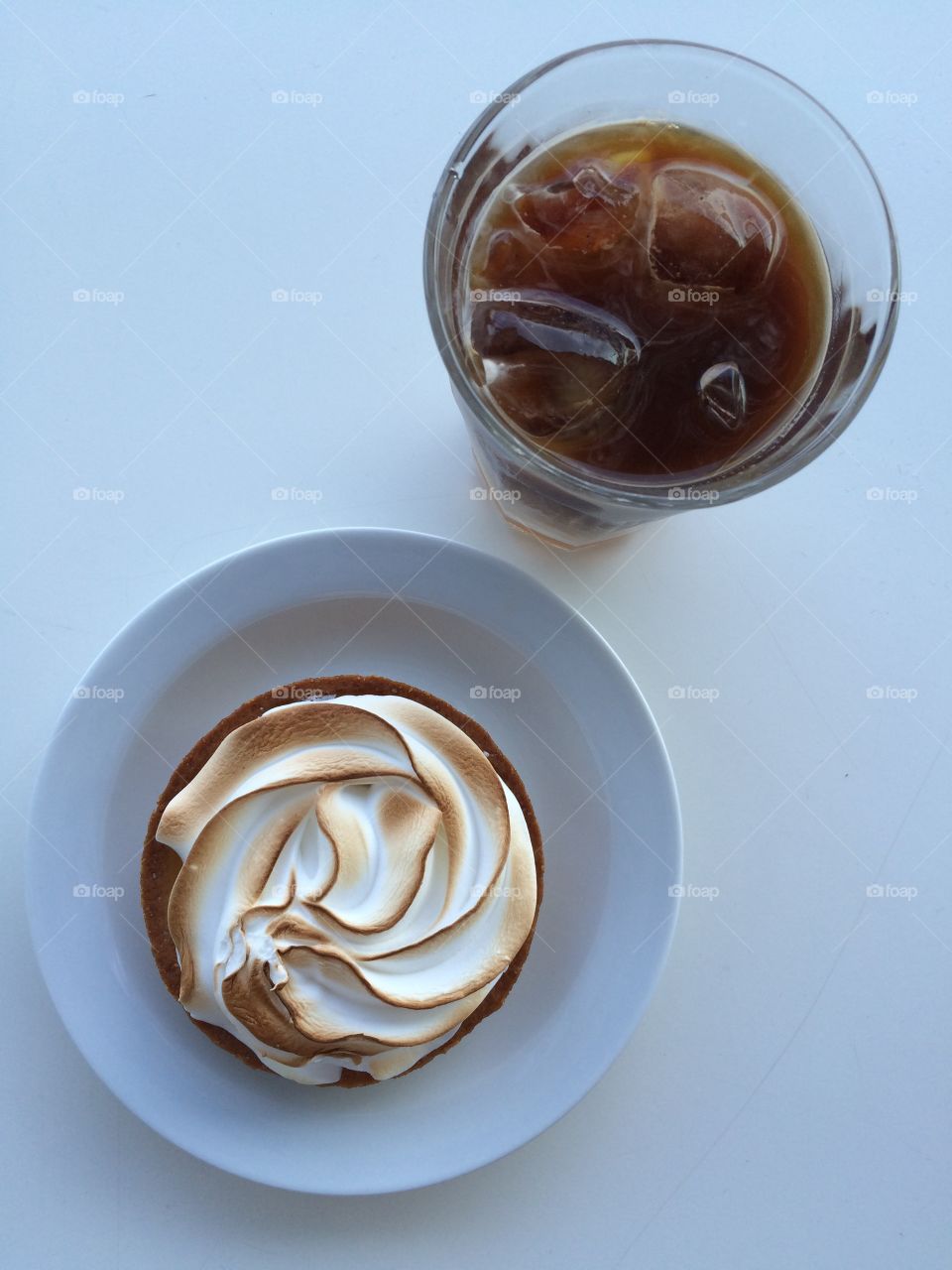 Directly above shot of iced coffee and ice cream