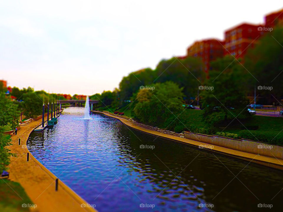 Brush Creek, Country Club Plaza, Kansas City. This tilt shift photo shows the beauty of Brush Creek on the Country Club Plaza in Kansas City.