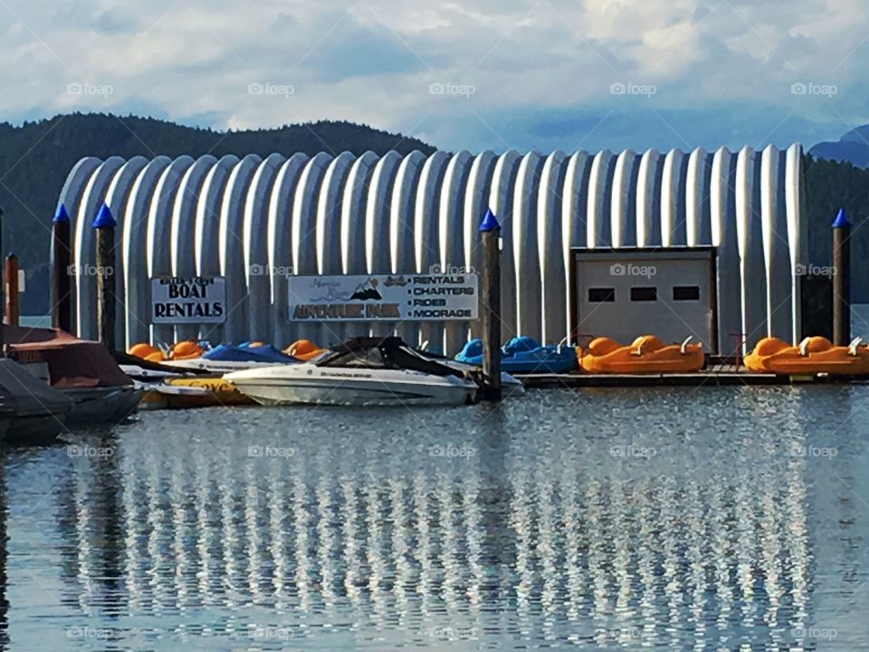 Large Marina on the lake, reflection