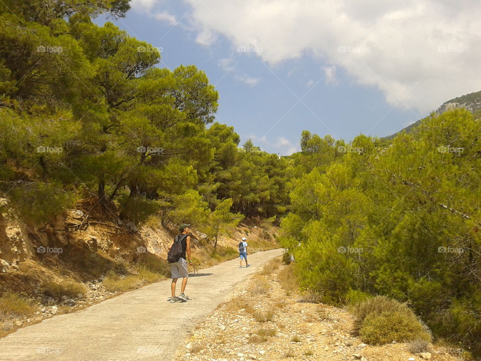 hiking on the beautifu Kinetta's greek mountains with friends and children on summer vacation with a very warm weather!!