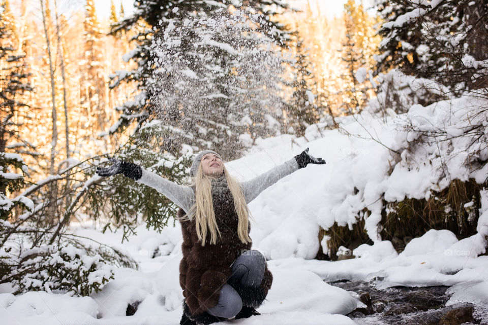 Portrait of a woman in snow