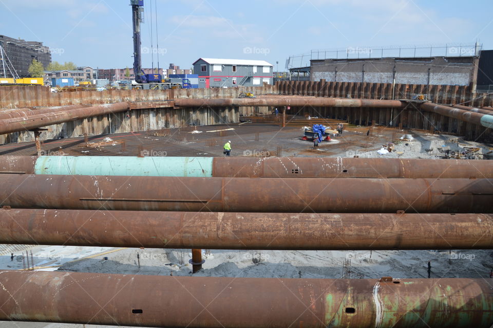 Construction Pit At Amsterdam The Netherlands