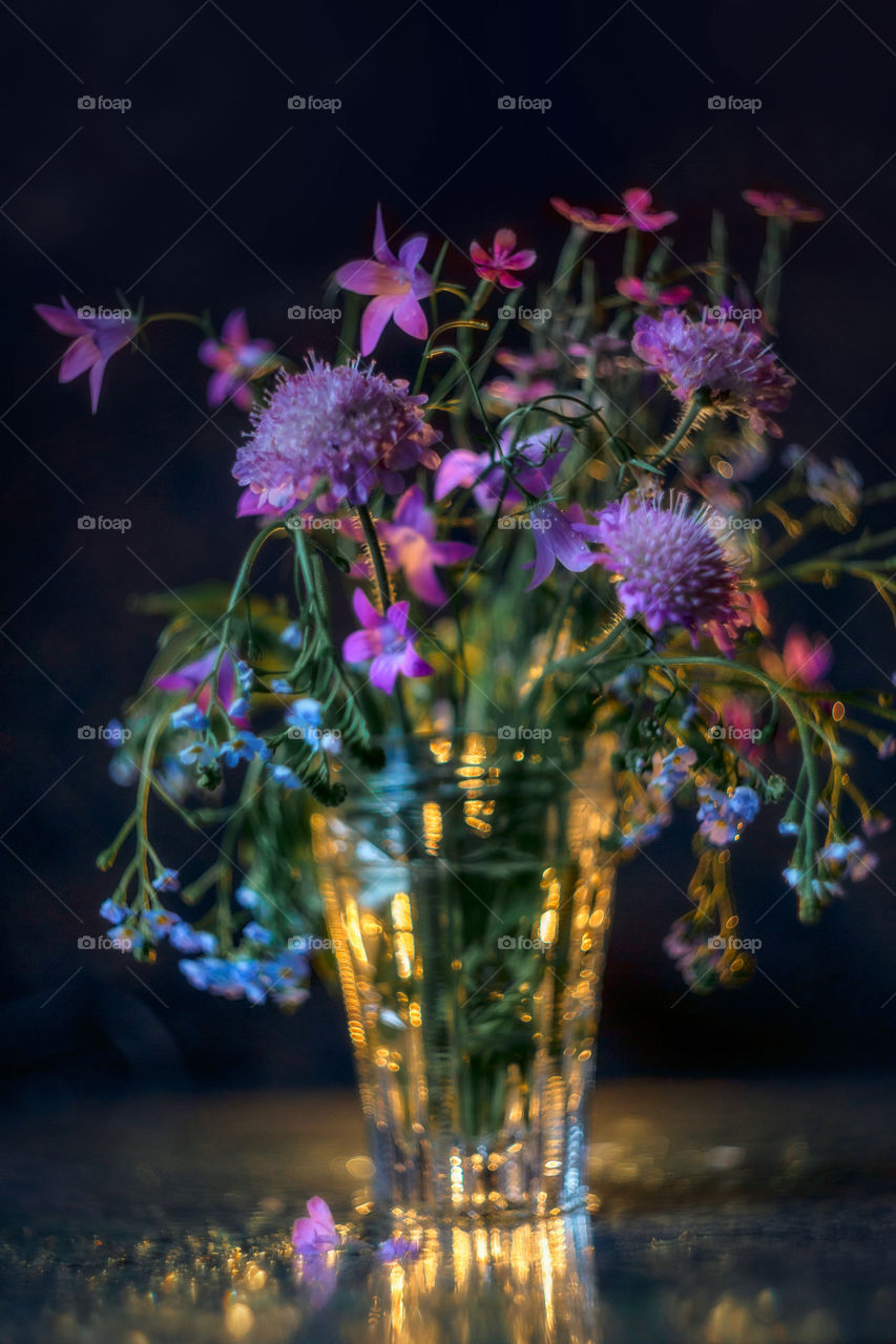 Bouquet of forest flowers in soft focus