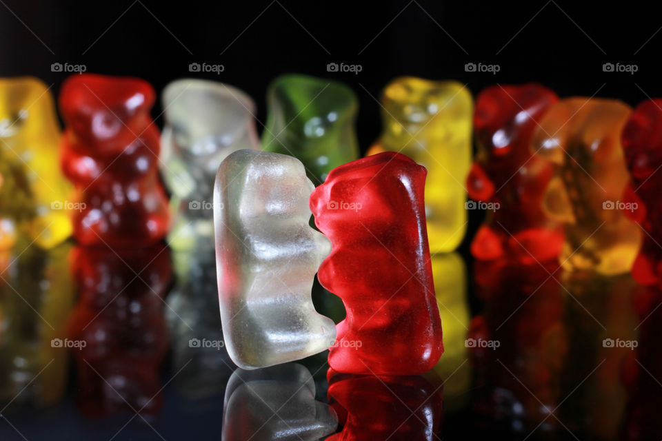 Multicolored jelly bears. Simply opposite 